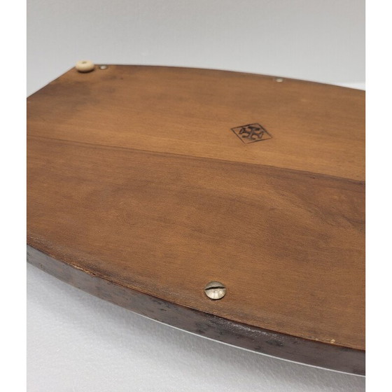 Image 1 of Vintage art deco serving tray in root or lupia wood and chrome steel, France 1930