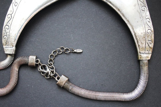 Image 1 of Antique collar necklace, handcrafted silver? Not hallmarked but signed.