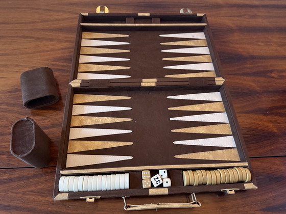 Image 1 of Set da backgammon vintage – oggetto di design rivestito in tessuto – anni '70