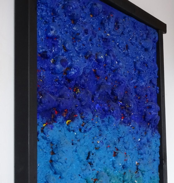 Obra de arte abstracta con textura, azul y multicolor, CB, Pinturas y dibujos, Otro, Madera (foto 9 de 11)