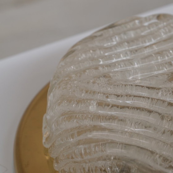 Image 1 of German Mid-Century Ceiling or Wall Frosted Glass and Brass Light Sconce