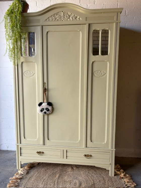 Antique vintage wardrobe, restyled, with mirrors, Wood, Green (photo 2 of 17)