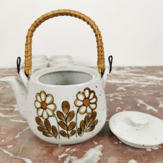 Image 1 of Vintage mid century theeservies. Theepotje en vier kommetjes. Keramiek