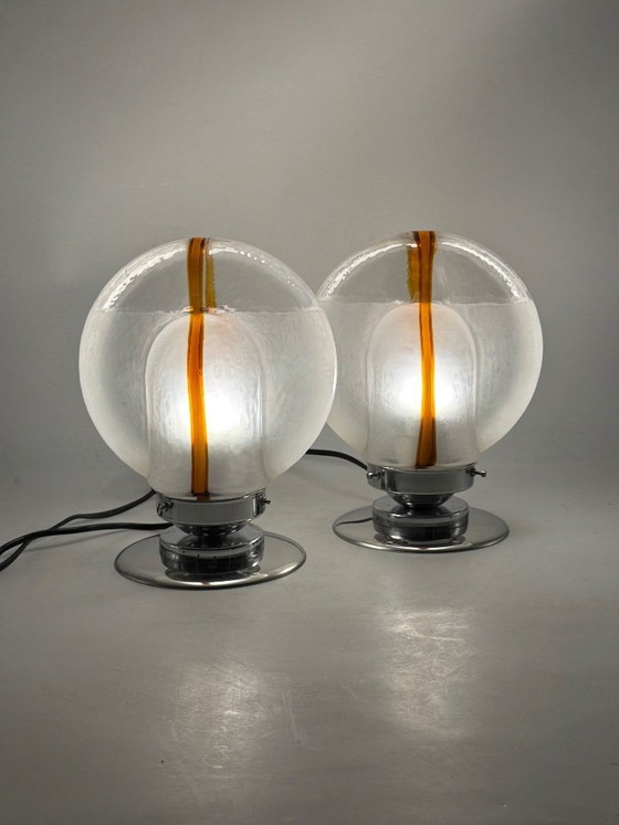 Image 1 of Toni Zuccheri, Set van 2 Murano glazen lampen, Mazzega, Murano, Italië, jaren 70