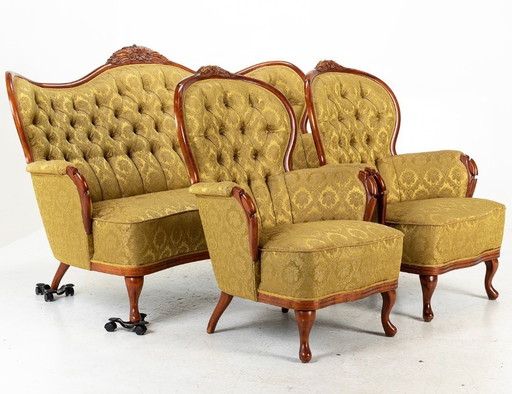 Loungegroep in rococostijl (3-delig) — Bank + 2 fauteuils — Romantische salonset