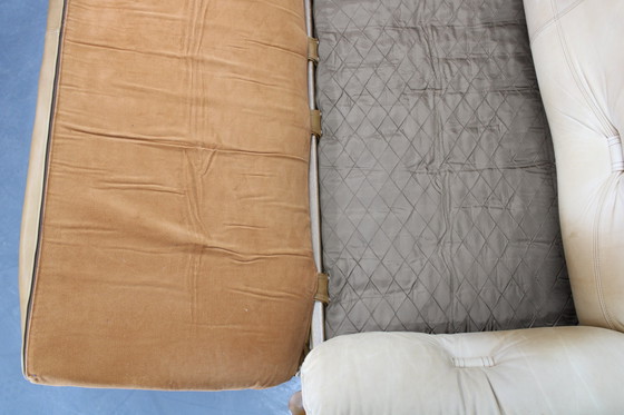 Image 1 of Eiken Scandinavische 3-zitsbank uit 1960 met lederen bekleding