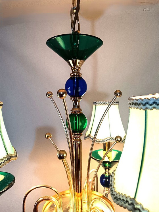 Image 1 of Plafondlamp, kroonluchter, art deco, Hollywood Regency, Gatsby, Murano glas, luxe verlichting, zeldzaam