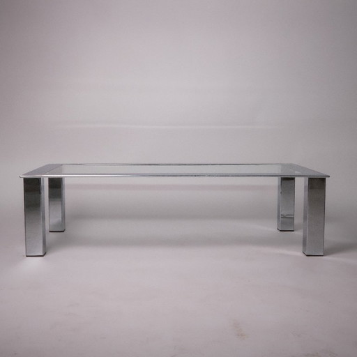 c. 1975 - Table basse moderniste en chrome et verre - France/Belgique
