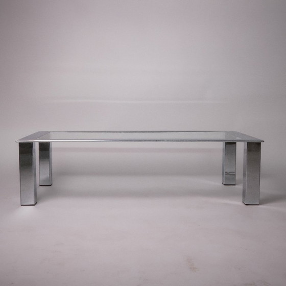 Image 1 of c. 1975 - Tavolino modernista in cromo e vetro - Francia/Belgio