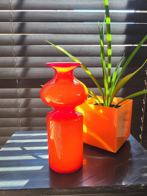 Scandinavian glass hooped vase Per Lütken for Holmegaard, Denmark, 1950