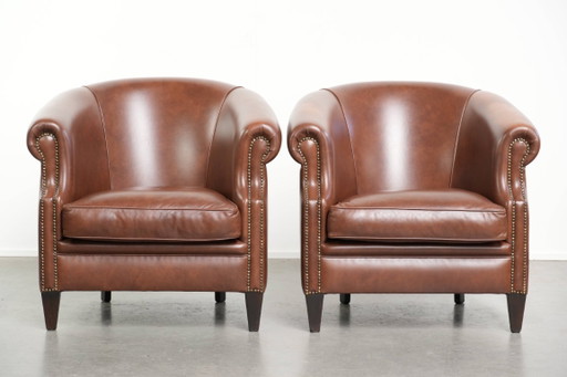 4 poltrone club in pelle bovina in stile inglese color cognac scuro
