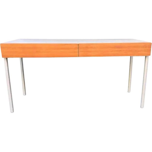 Console vintage en mélamine blanche et teck clair, Allemagne 1970