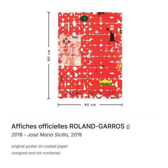 Image 1 of Affiches officielles ROLAND-GARROS 2019 - José Maria Sicilia Poster 2019