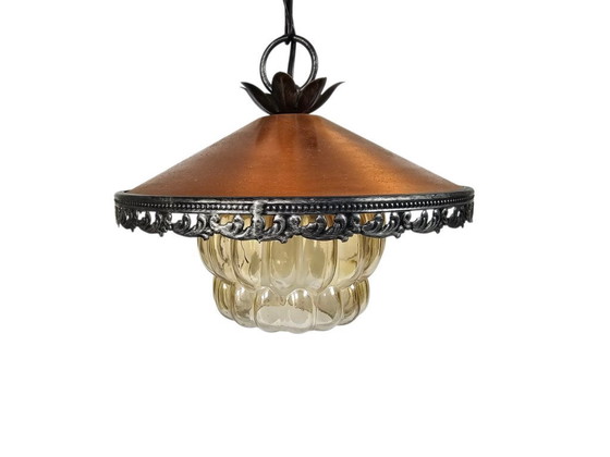 Image 1 of VEB Narva Leuchtenbau Lengeveld - hanglamp - koper - glas - Oost Duitsland - 70's