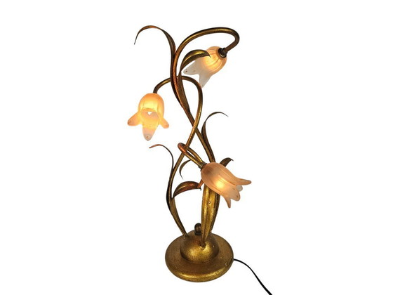 Image 1 of LS Italy - Vintage - verguld messing - Hollywood Regency stijl - tulpen - tafellamp - 1980's