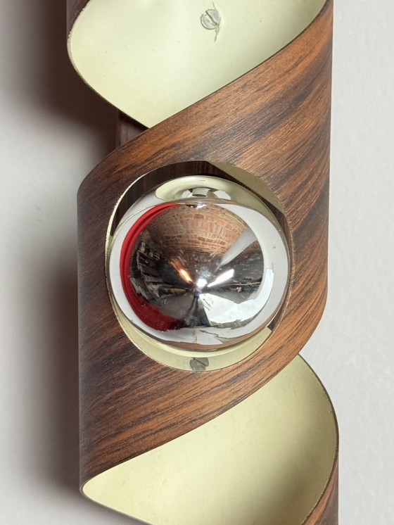 Image 1 of Lámpara de pared Raak Spiral con acabado efecto madera: diseño holandés de mediados de siglo, años 70