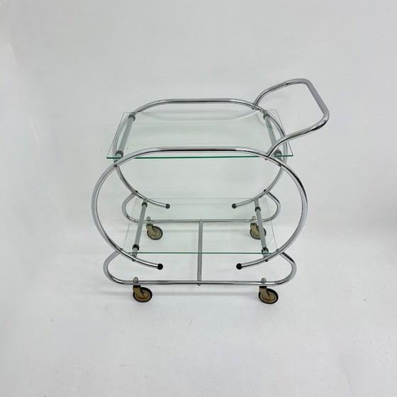 Desserte chromée avec étagères en verre, Chrome, Argenté, Vintage (photo 6 sur 15)