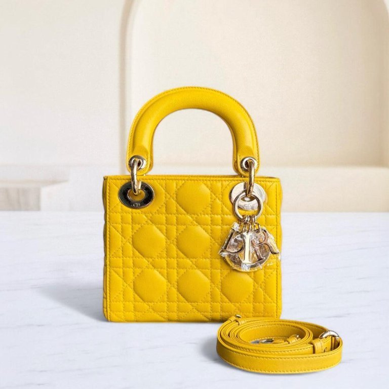 DIOR LADY MINI - CANNAGE LAMBSKIN YELLOW GOLD HARDWARE ADJUSTABLE