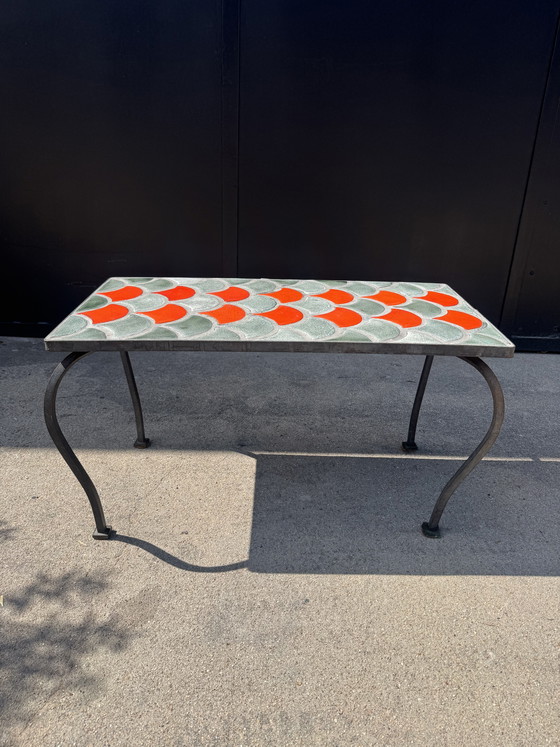 Image 1 of 1950s ceramic coffee table with scale pattern