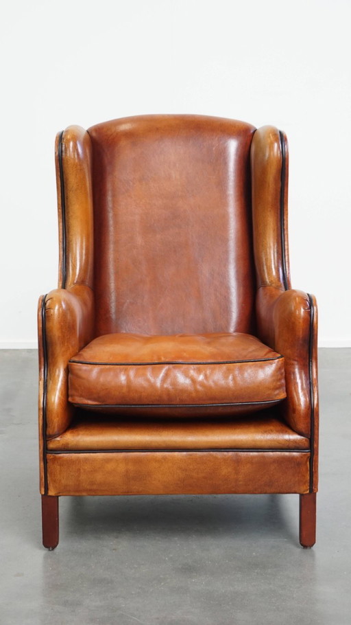 Sheep leather ear chair/ armchair with black piping
