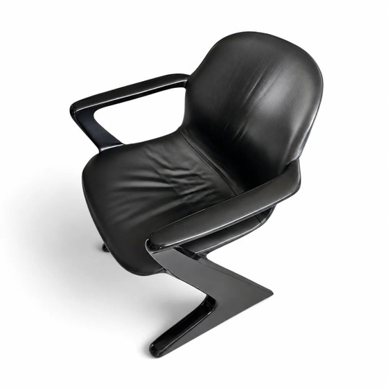 4 x Kangaroo Z-chair / Ernst Moeckl pour Horn Collection années 60 / Rembourrage cuir noir / Ernst Moeckl / (photo 8 of 19)
