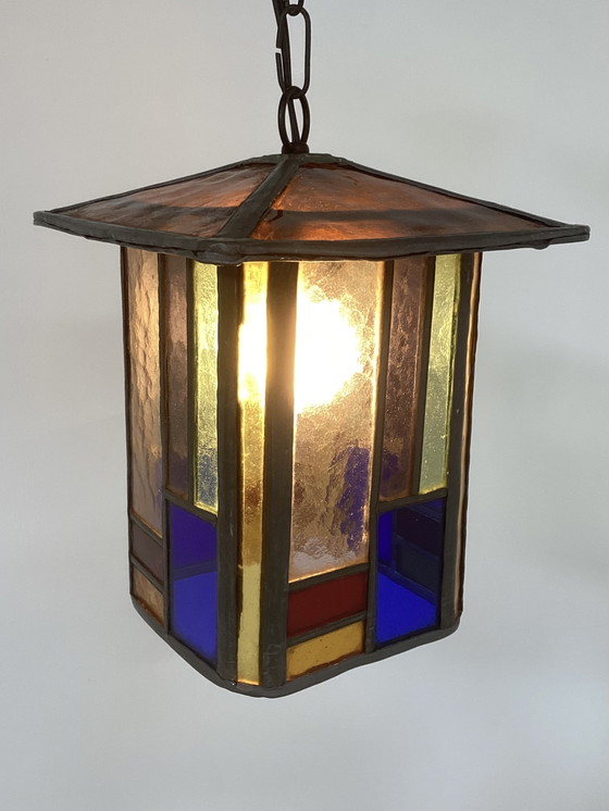 Image 1 of Lampe en vitrail Art Déco de l'école d'Amsterdam, années 1920