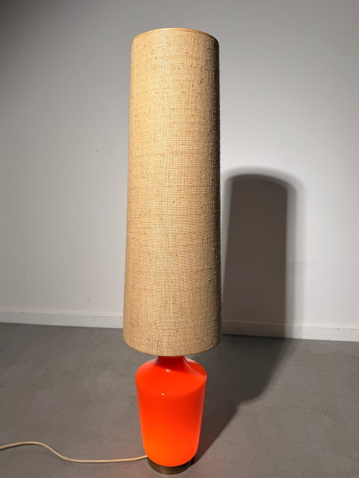 Vintage Doria Leuchten Orange Glass Floor Lamp with Tall Fabric Shade – vloerlampen (photo 2 of 5)