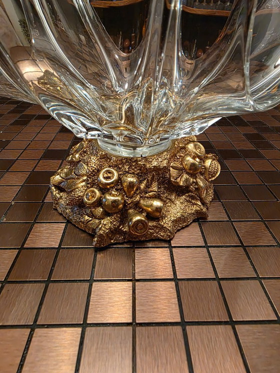 Image 1 of Groot Italiaans mid-century sculpturaal kristallen schaalobject op bronzen voet (jaren 60/70)