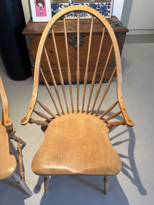 Vintage Windsor Spijlenstoelen Met Armleuning – eetkamerstoelen, Wood