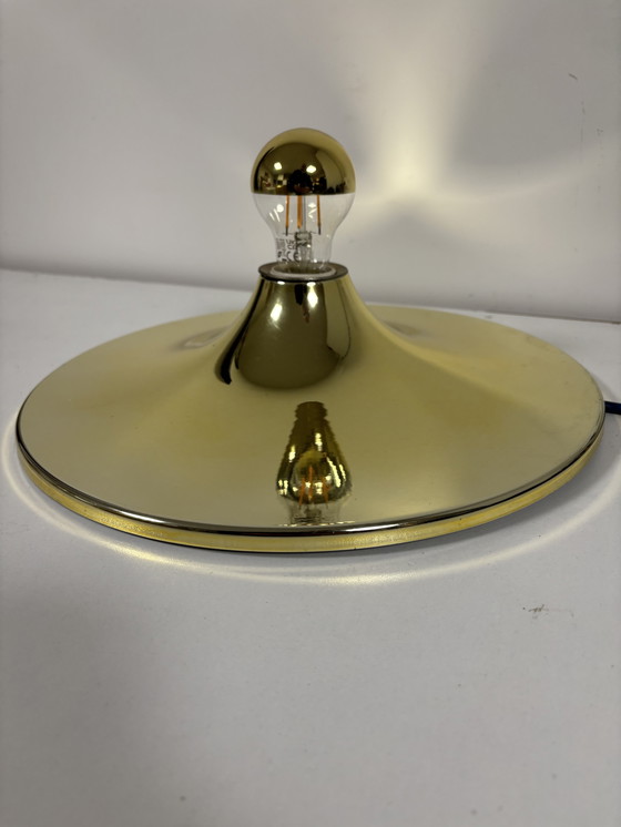 Image 1 of Large Vintage gold space age 60s saucer or disc wall lamp Egoluce Italy
