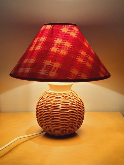 Rattan and ceramic lamp