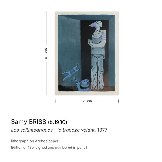 Image 1 of Samy BRISS Les saltimbanques - le trapèze volant Signed lithograph 1977