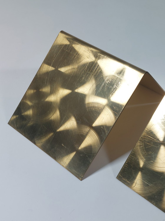 Image 1 of Coppia di fermalibri vintage in ottone di metà secolo, taglio circolare