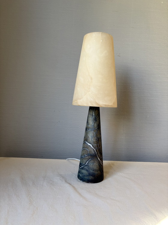 Image 1 of Vintage Made in Spain Alabaster & Green Marble Handmade Table Lamp