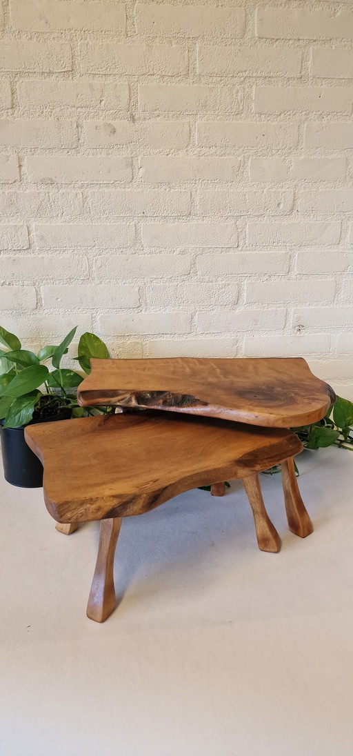 Ensemble de tables gigognes vintage/ ensemble de tables en tronc d'arbre mimi