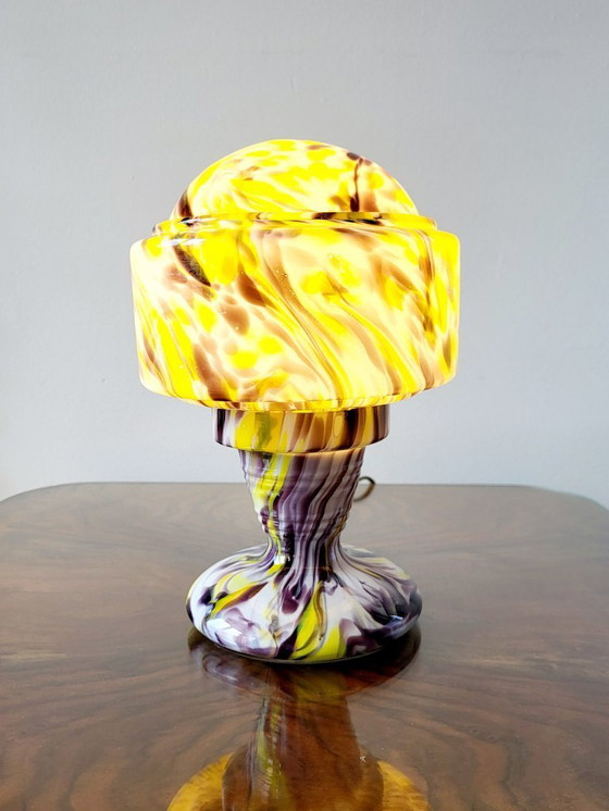 Image 1 of Lampe de table Art déco en verre opalin multicolore, Verreries de Scailmont, Henri Heemskerk, Belgique,années 1930