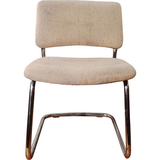 Vintage Strafor fauteuil in verchroomd metaal en beige wol