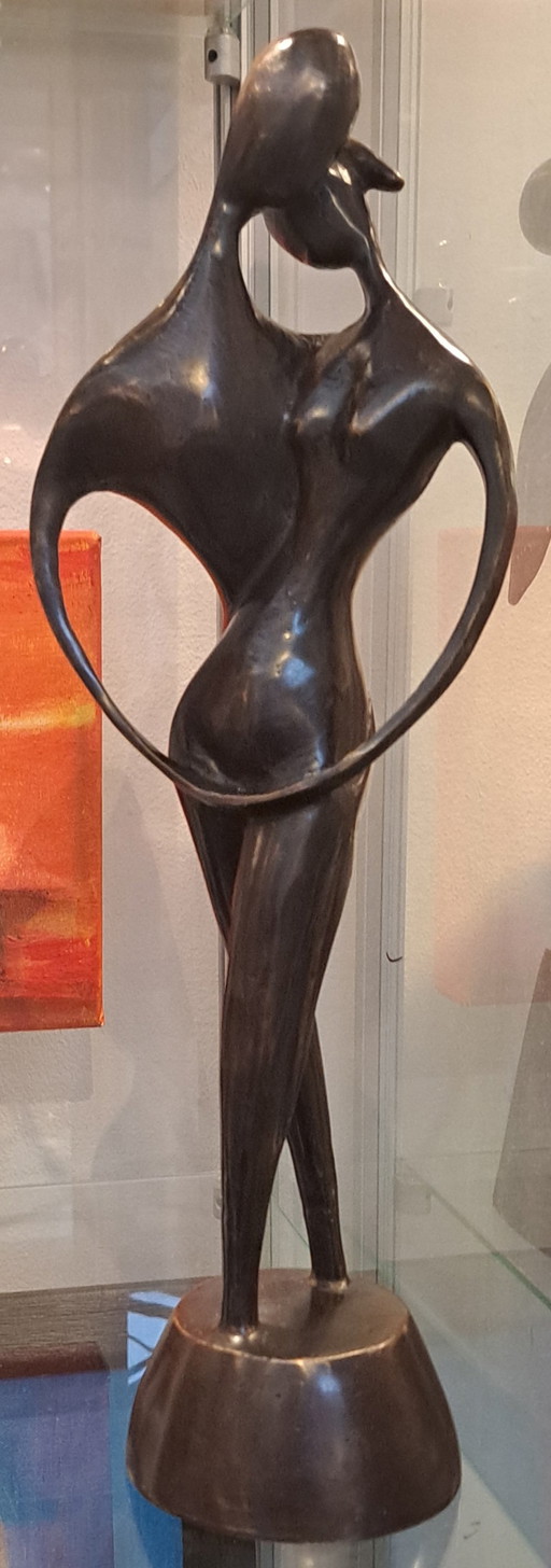 Bronzeskulptur „Verbunden“, Mann und Frau zusammen