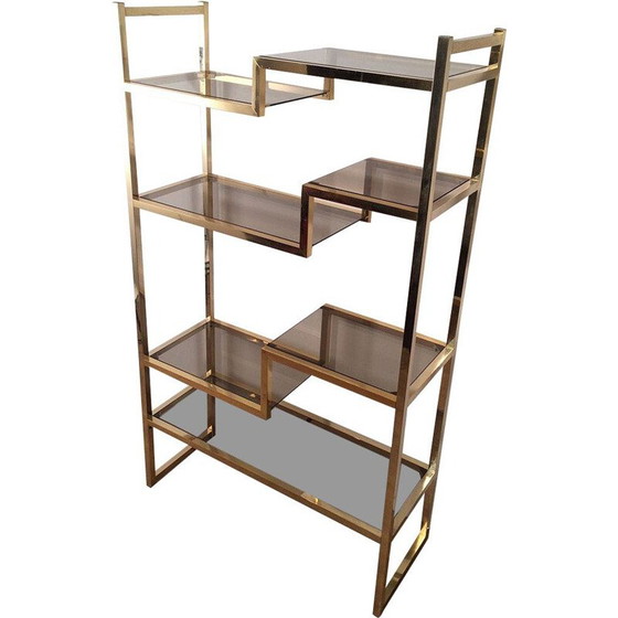 Image 1 of Vintage shelf in gilded chrome and glass, France 1970