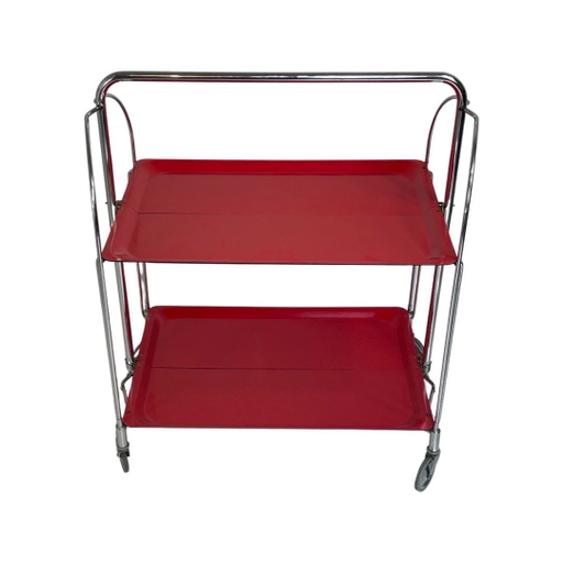 Vintage - Bandeja de servicio plegable / carrito de té - Rojo - Estructura tubular cromada