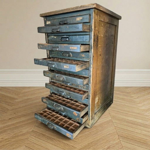 Antieke Italiaanse typografische archiefkast, jaren 1950