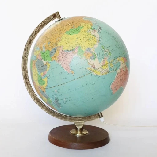 Vintage Danish Globe Scan-Globe Illuminated Wooden Base