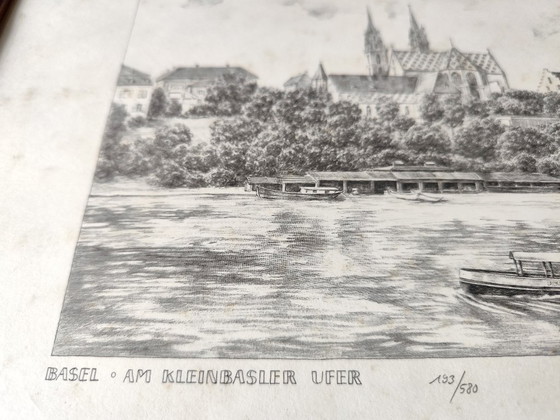 Image 1 of Litografia vintage firmata | Basilea – Am Kleinbasler Ufer | Annette Engelmeier
