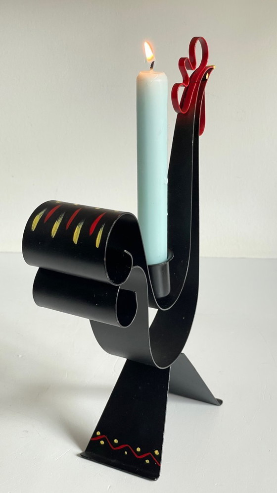 Image 1 of Vintage Swedish Rooster Shaped Metal Candlestick