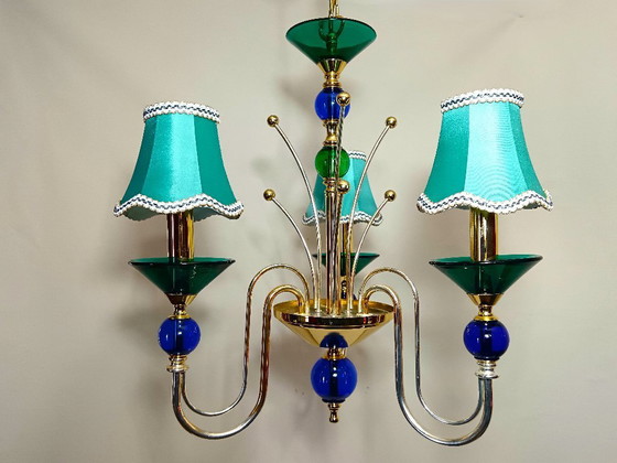 Image 1 of Plafondlamp, kroonluchter, art deco, Hollywood Regency, Gatsby, Murano glas, luxe verlichting, zeldzaam