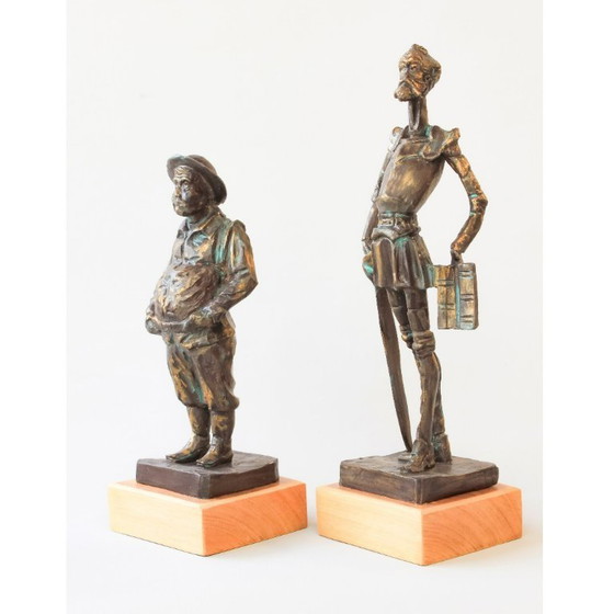 Image 1 of Esculturas de Don Quijote y Sancho. Acabado en mármolina patinaden bronce.Don Quijote y Sancho. Escultura decorativas baratas.