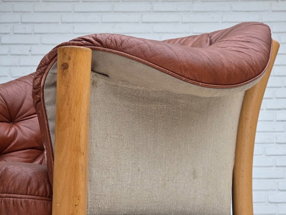 1970s, Swedish design by Gunnar Kentemo, armchair model G7 Pedro, leather., Wood, Brown, Mid Century Modern (photo 7 of 15)