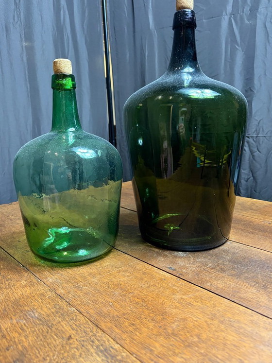 Image 1 of Set of 2 Beautiful Large Vintage Dame-Jeannes / Demijohns (Green Glass)