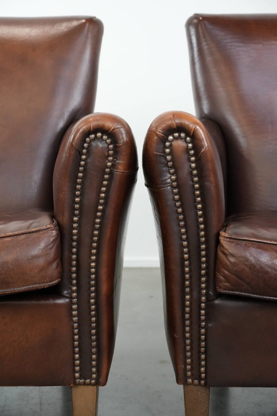 Image 1 of 2 x Vintage schapenleren fauteuil met prachtige warme kleuren