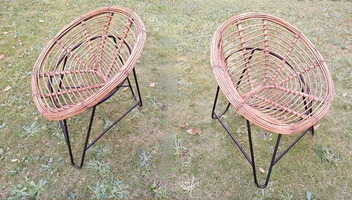 Paire de chaises Pod en bambou et fer du Mid Century, années 1960